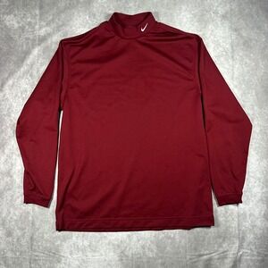 Nike Golf Mens L Fit Dry Mock Neck Long Sleeve Shirt Burgundy Athletic Running